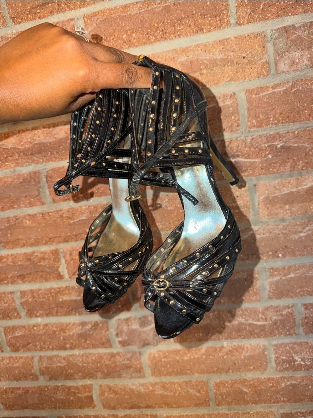 Steve Madden Black Studded Strappy High Heel Sandals